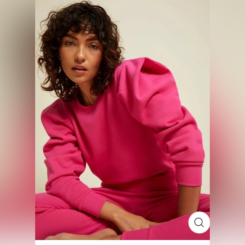 Nation LTD Joss Sweatshirt w/ Draped Sleeve in Barbie Pink XS 100% cotton $170